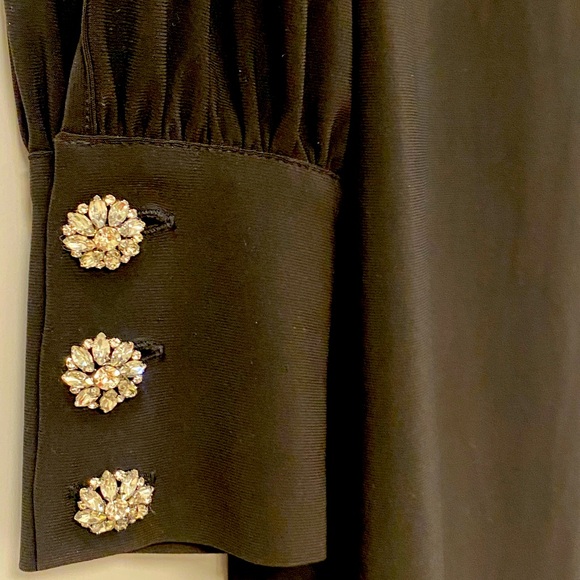 Black cocktail dress with rhinestone button on cuff - Picture 3 of 4